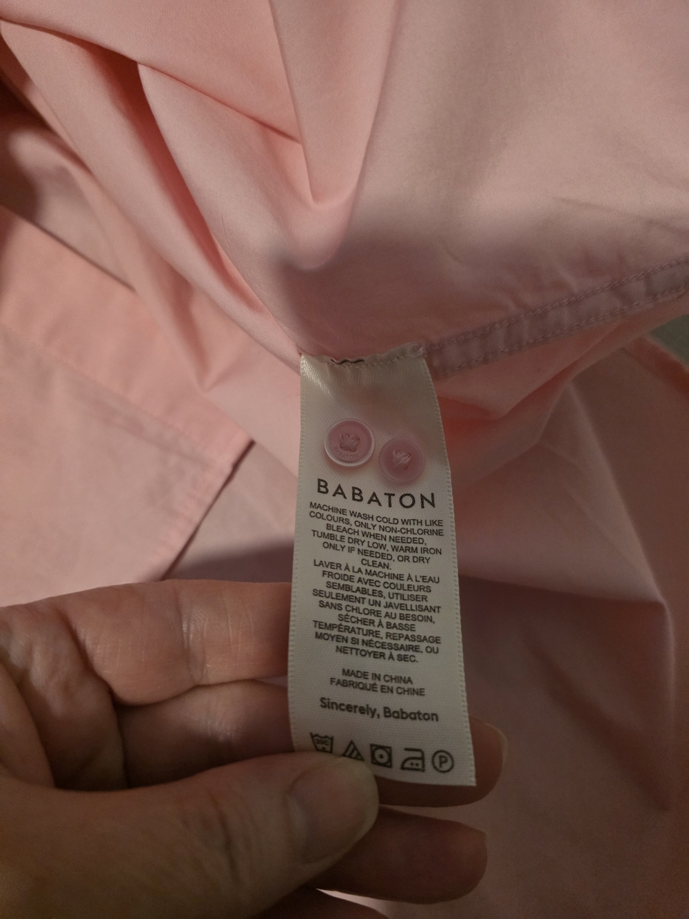 Babaton Light Pink Button-Up Shirt XS Classic Minimalist Blouse - Picture 8 of 9